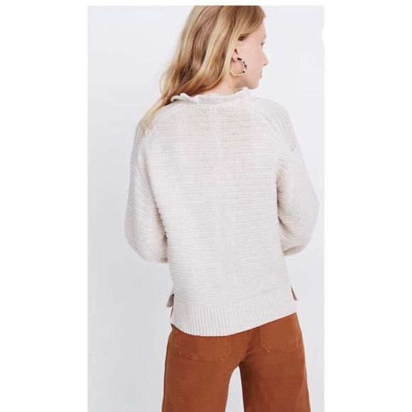 Madewell Ruffle-Neck Pullover Sweater in Cotton-Merino Yarn Cream Size Medium - Picture 12 of 13